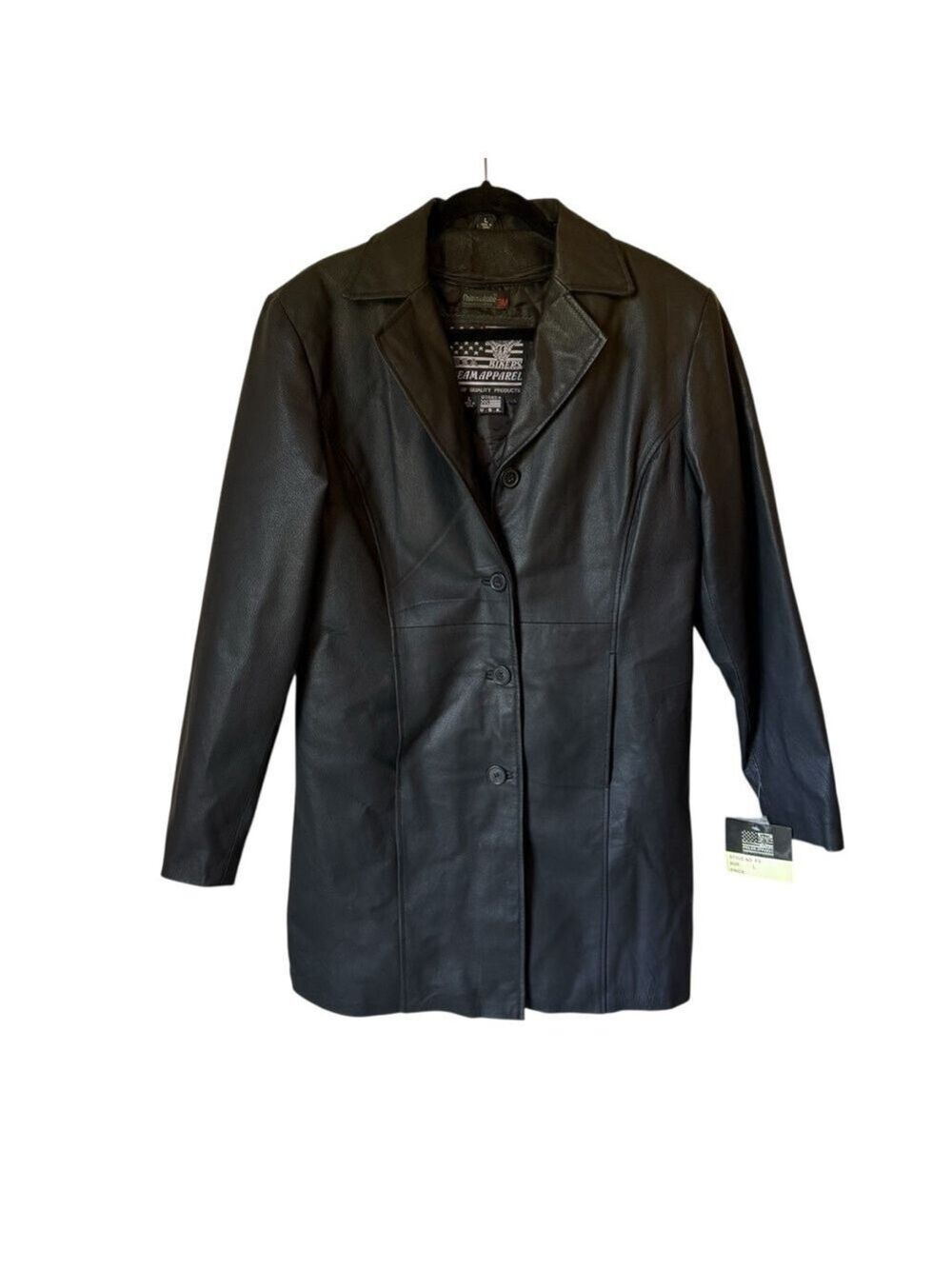 USA Biker Dream Apparel Black Leather Long Motorcycle Mens Jacket Size Large NWT